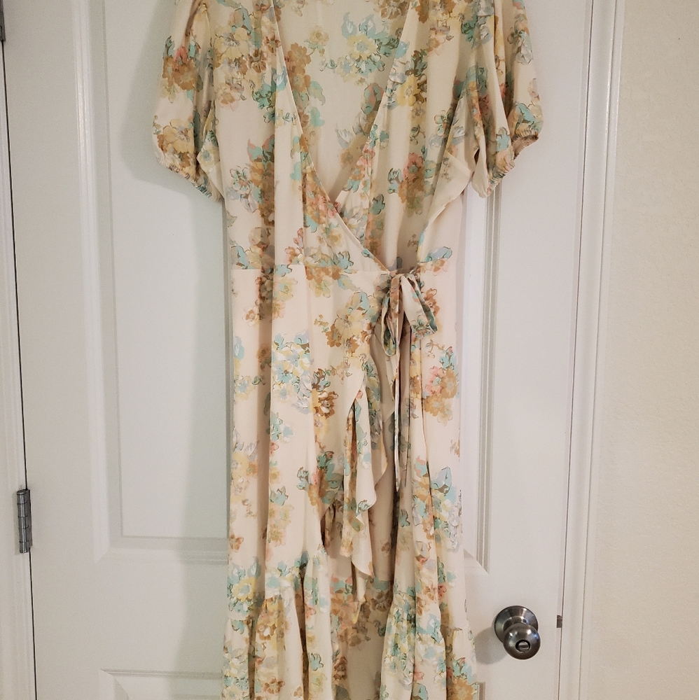 Floral Wrap Dress in Cream and Blue
